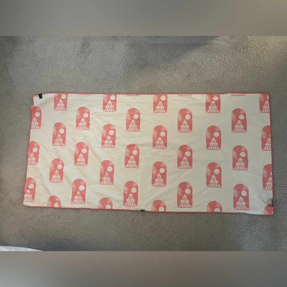 Pink and White Towel with Logo Print